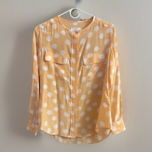 Equipment Femme Button Up Shirt Silk Blouse Wms XS Coral Peach Floral Polka Dot